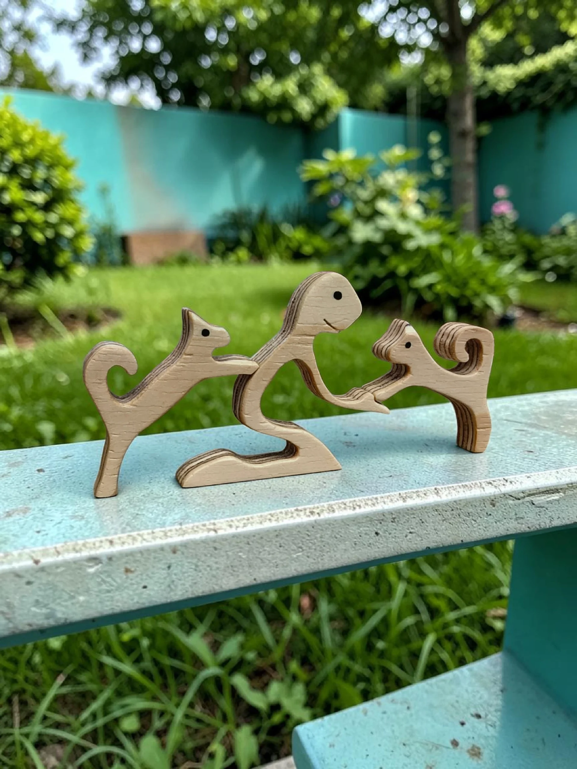 hombre con 2 gatos jardin